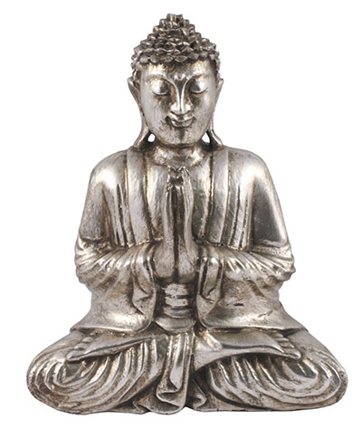 Wooden Buddha praying Antique Silver Finish